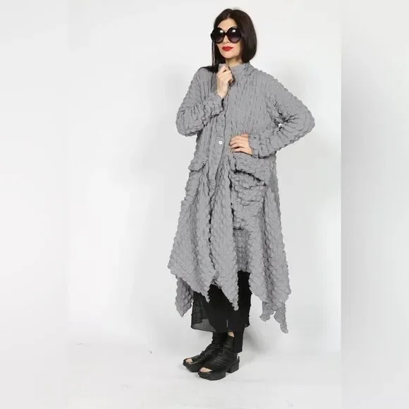 HEYDARI Nopj4149 Asymmetrical Handkerchief Hem Textured Black Jacket  M NWOT - Picture 14 of 16